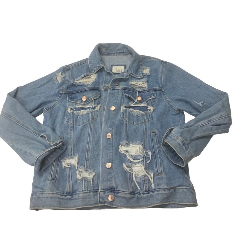 Distressed Button Down Denim Jacket - image 1
